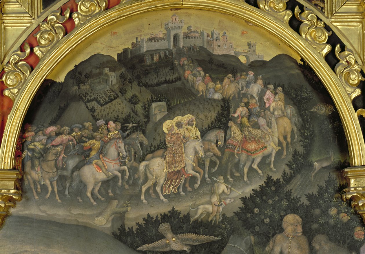 Klanění tří králů detail cesty do Jeruzaléma, 1423 tempera na panelu detail 29414 od Gentile da Fabriano