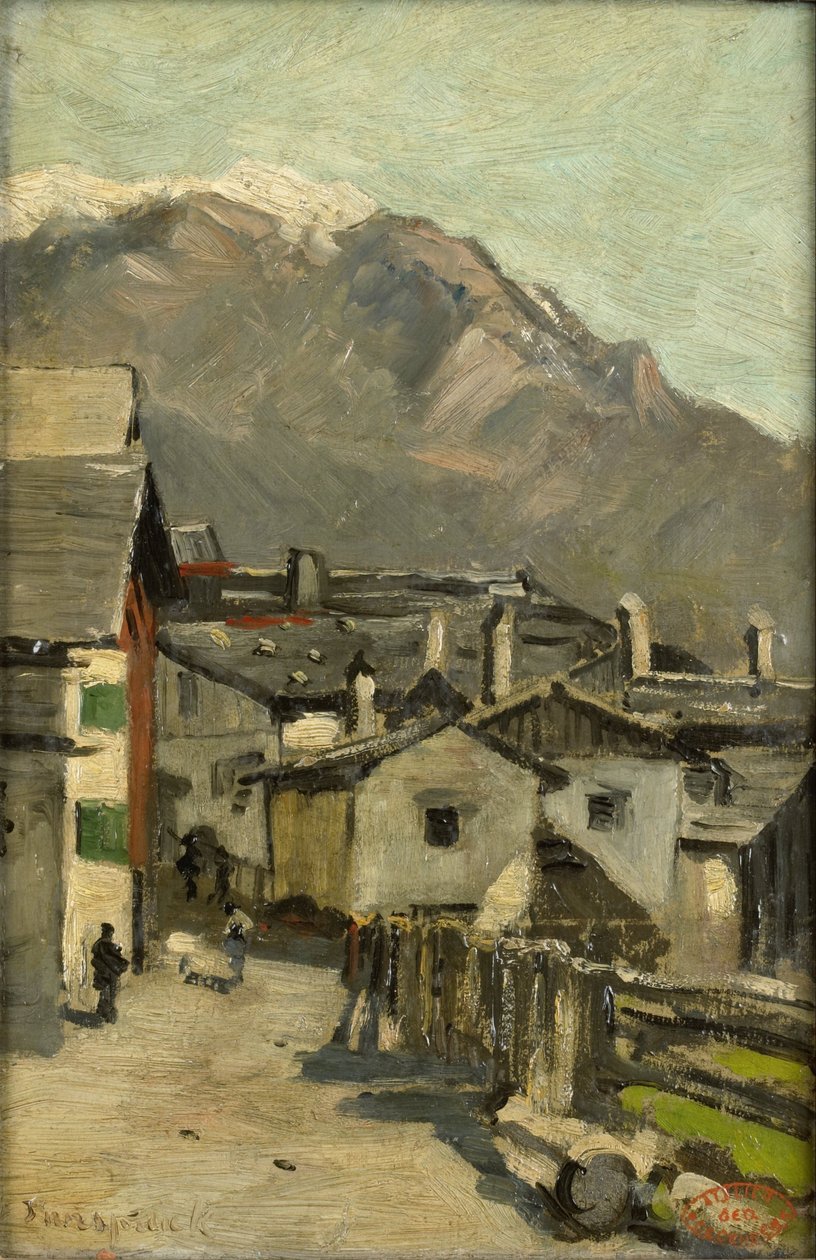 Domy podél silnice poblíž hory (Innsbruck?) od Geo Poggenbeek