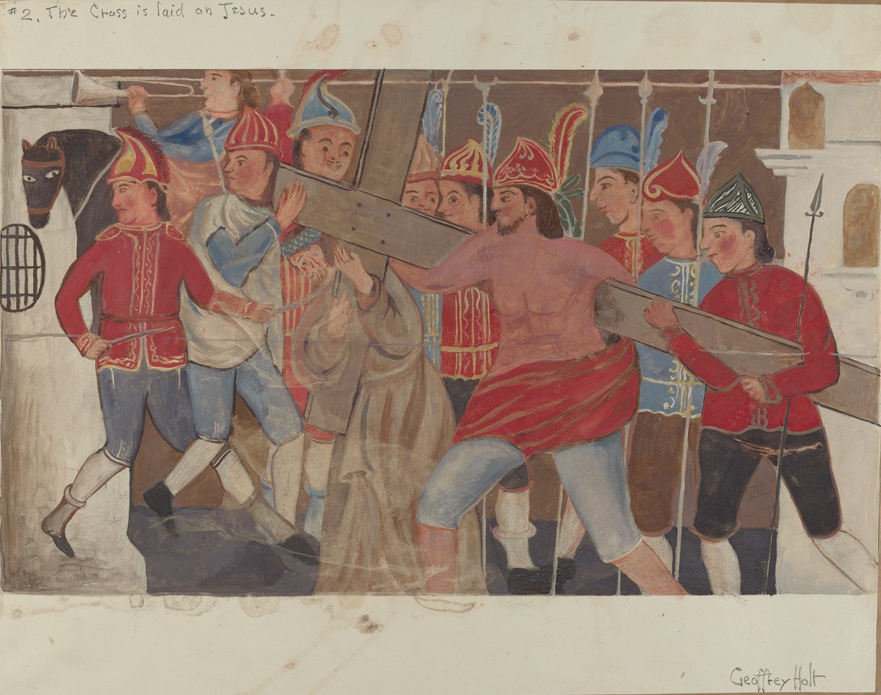 Křížová cesta č. 2: Kříž je položen na Ježíše, c. 1936. od Geoffrey Holt