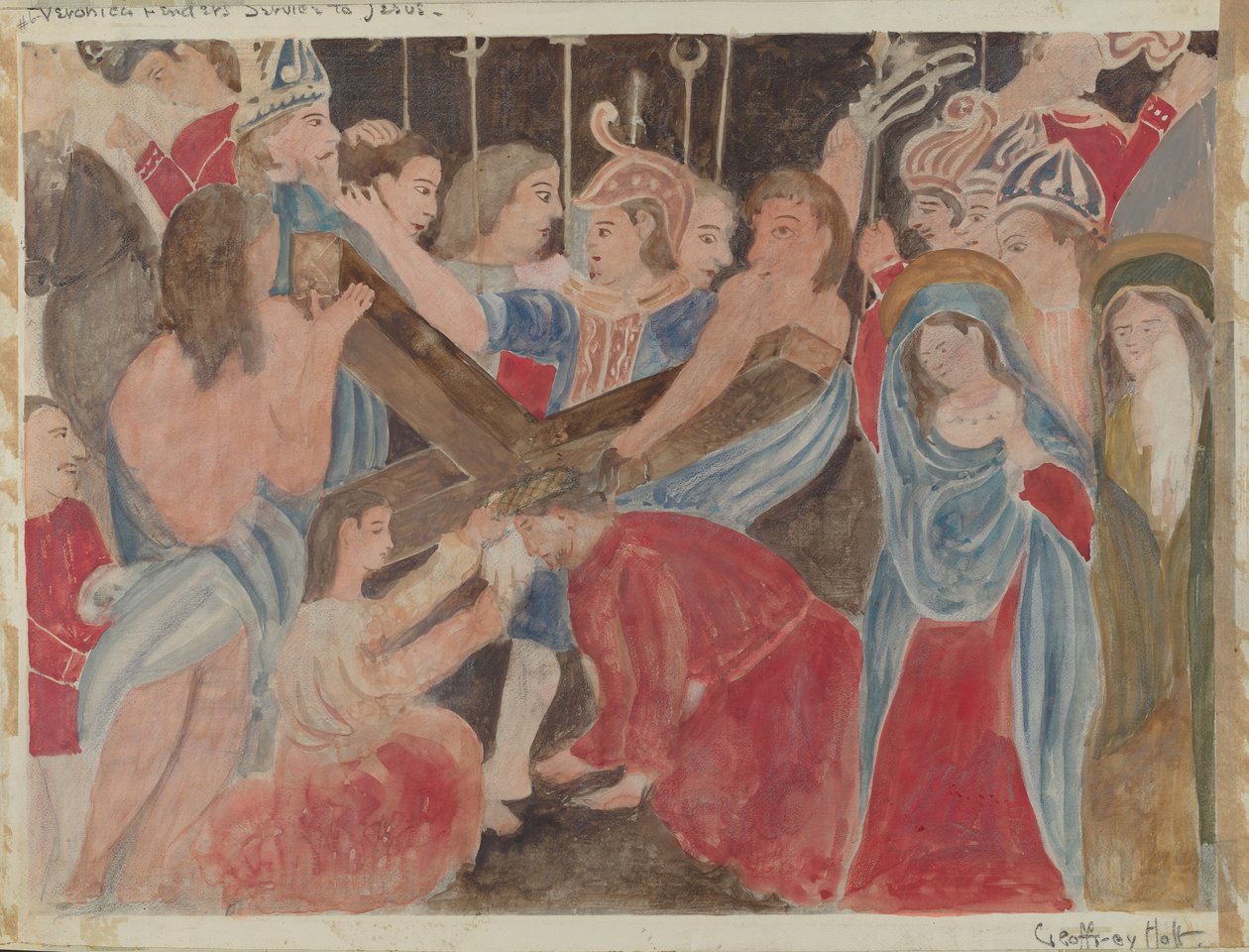 Křížová cesta č. 6: Veronika slouží Ježíši, c. 1936. od Geoffrey Holt
