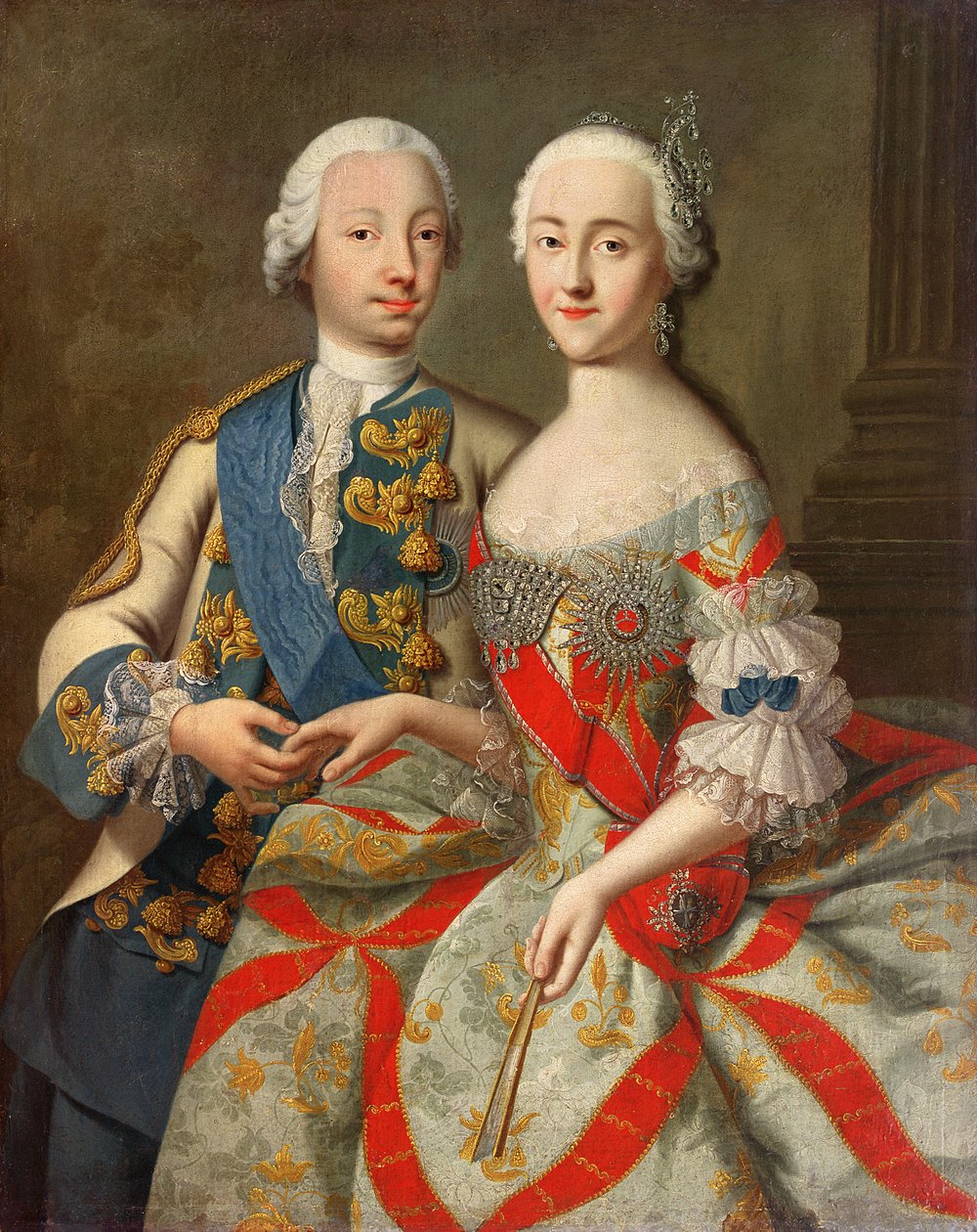 Portrét Kateřiny Veliké (1729-96) a knížete Petra Fedoroviče (1728-62) 1740-45 od Georg Christoph Grooth