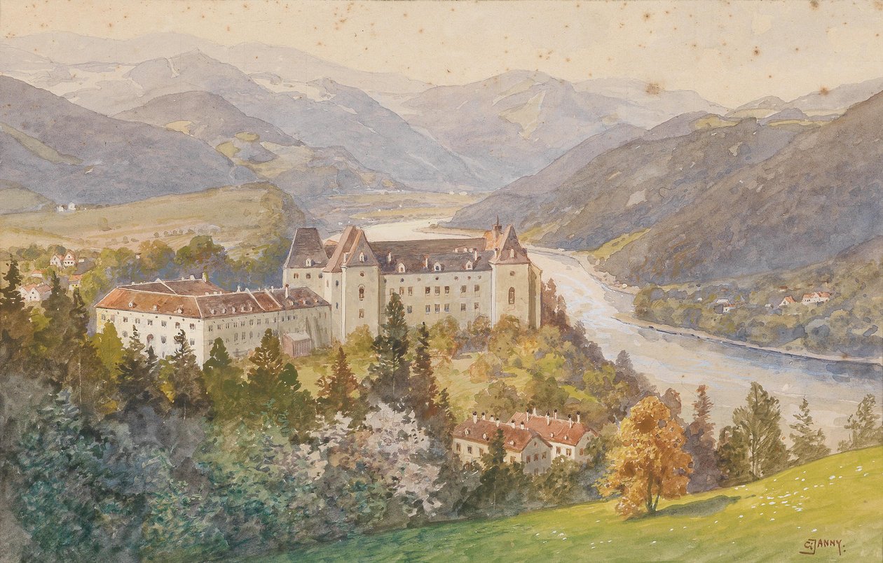 Pohled na hrad Grein k Dunaji od Georg Janny