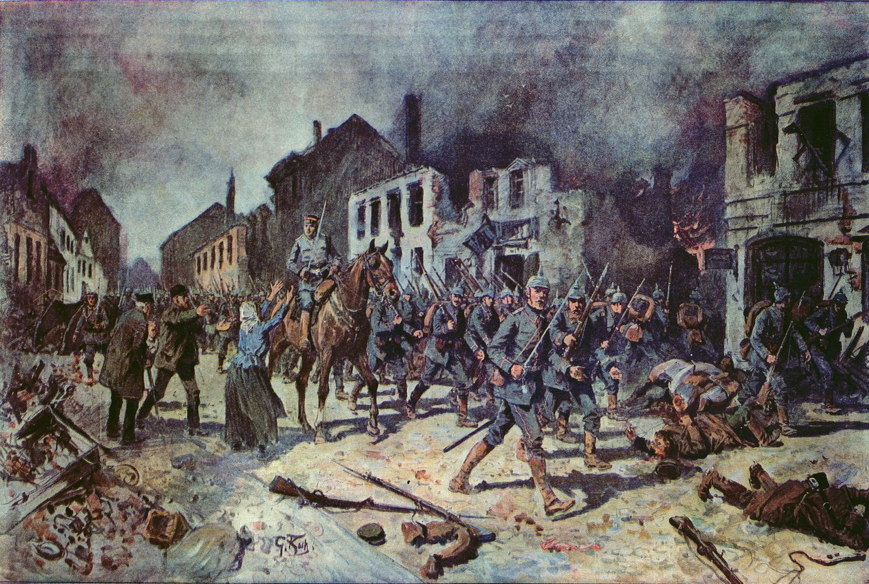 Německé jednotky vstupující do města Ortelsburg během bitvy u Tannenbergu, srpen 1914 od Georg Koch