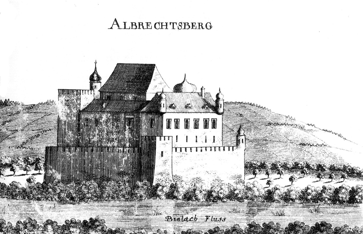Vischerova rytina hradu Albrechtsberg kolem roku 1672 od Georg Matthaus Vischer