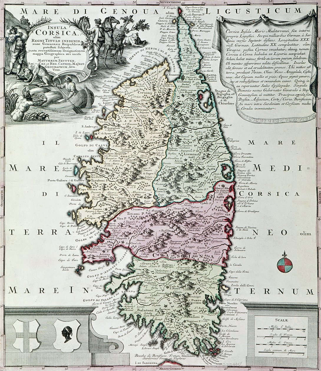 Mapa Korsiky od Georg Matthäus Seutter