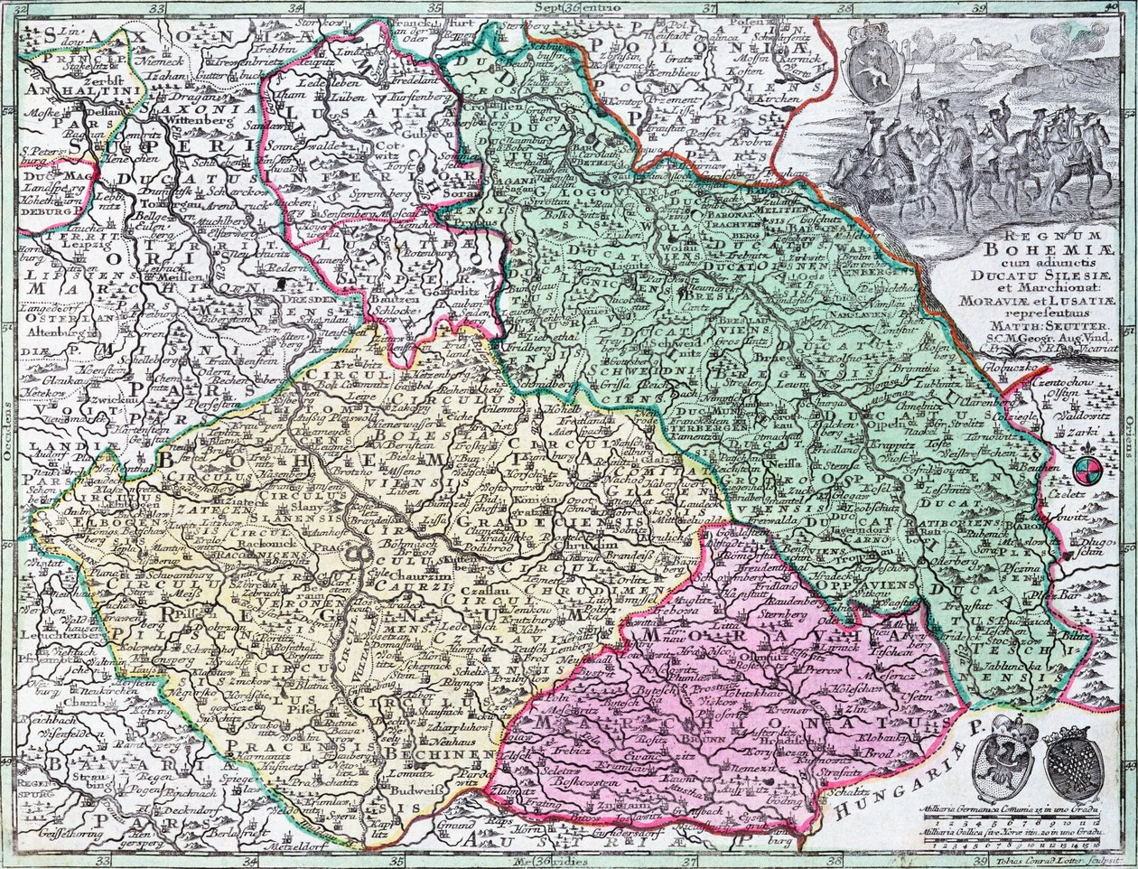 Mapa Slezska z atlasu od Georg Matthäus Seutter