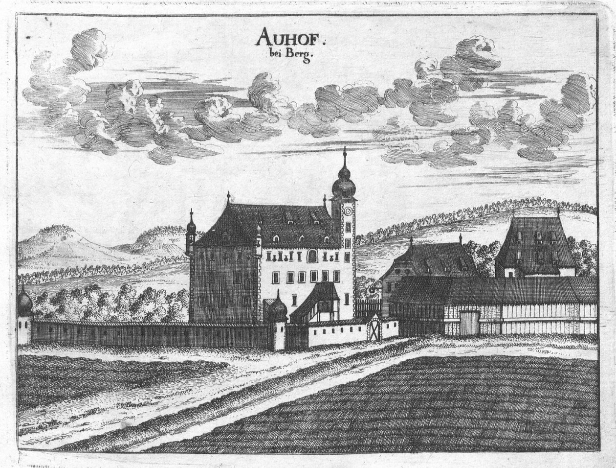 Rytina, pohled na hrad Auhof, Horní Rakousy od Georg Matthaus Vischer