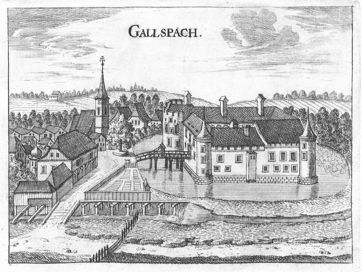 Rytina, pohled na hrad Gallspach, Horní Rakousko od Georg Matthaus Vischer
