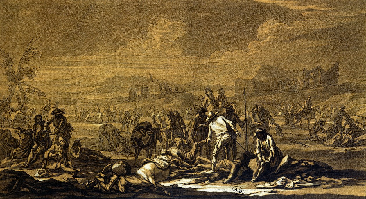 Po bitvě, 1695, vyryl Christian Rugendas (1708-81) kolem 1740 od Georg Philipp I Rugendas