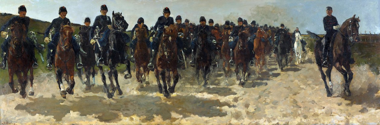 ""Kavalérie"" (Kavalérie) Malba George Hendrika Breitnera (1857-1923) - 1883-1888 - Olej na plátně Rozměr 137x337 cm Gemeentemuseum Den Haag (Haag) Nizozemsko od Georg Hendrik Breitner