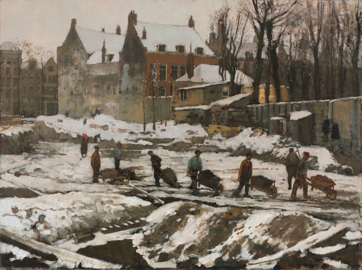 Staveniště v Amsterdamu, asi 1902 (olej na látce) od Georg Hendrik Breitner