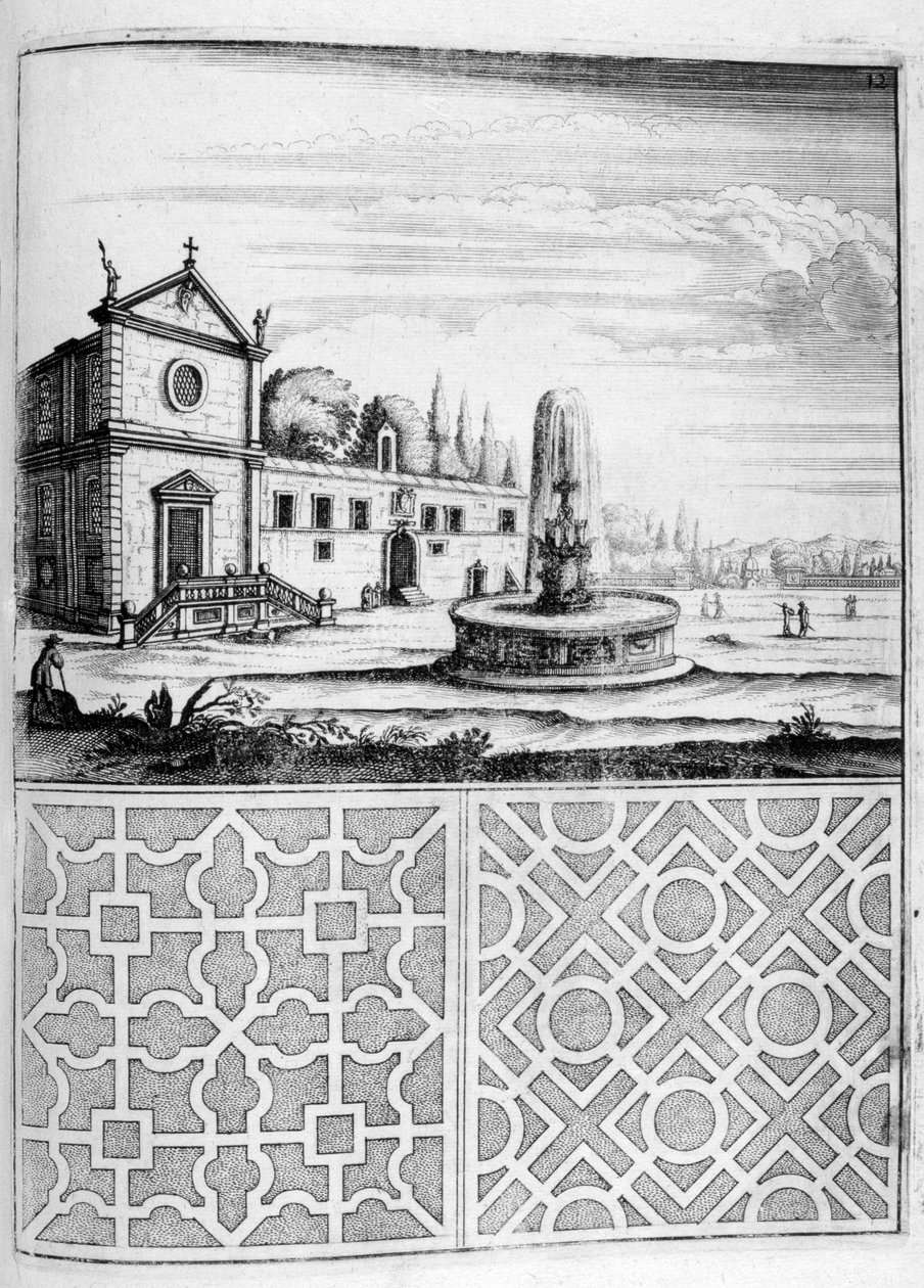 Návrh domu, fontány a zahrady, 1664 od Georg Andreas Bockler