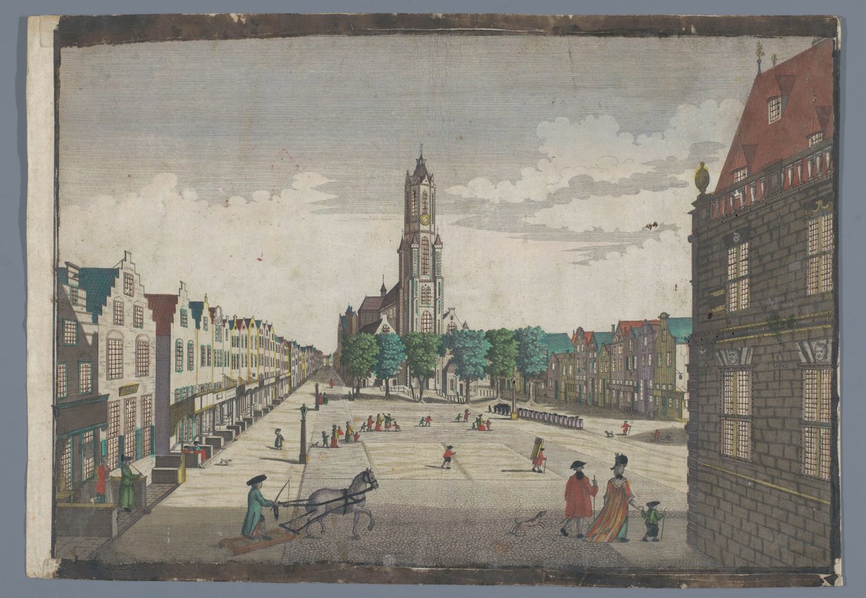 Pohled na Nieuwe Kerk v Delftu Vyhlídka na Nový kostel, stejně jako na Markt v Delftu od Georg Balthasar Probst (possibly)