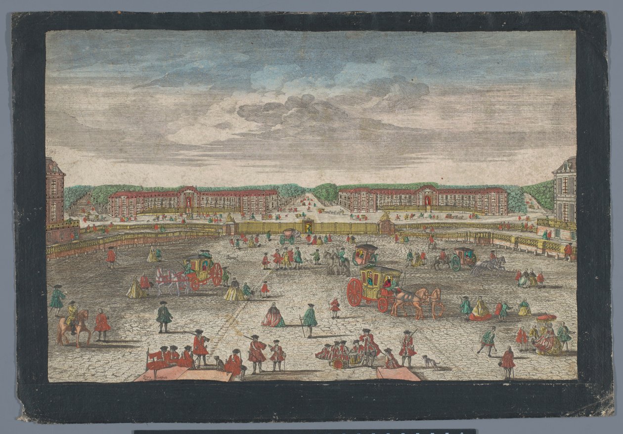 Pohled na stáje paláce ve Versailles Gesicht der Ställe zu Versalien, převzato z dem Zweiten Gitter (název na objektu) od Georg Balthasar Probst (possibly)