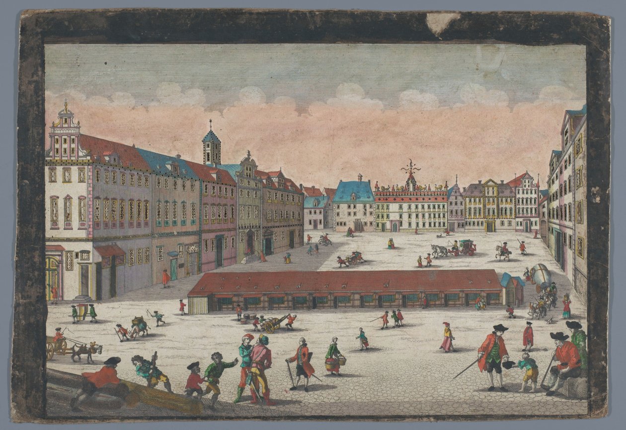 Pohled na Solné náměstí ve Wroclawi při pohledu od jihu Der Saltz Ring, oder Plaz in Breslau gegen Mittag anzusehen (název na objektu) od Georg Balthasar Probst (possibly)