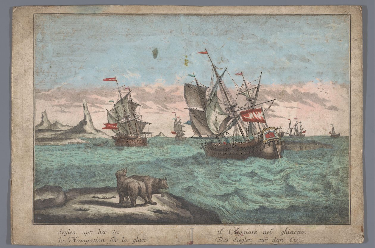 Pohled na lodě plující po ledovém moři Das Seeglen auf dem Eis (název na objektu) od Georg Balthasar Probst (possibly)