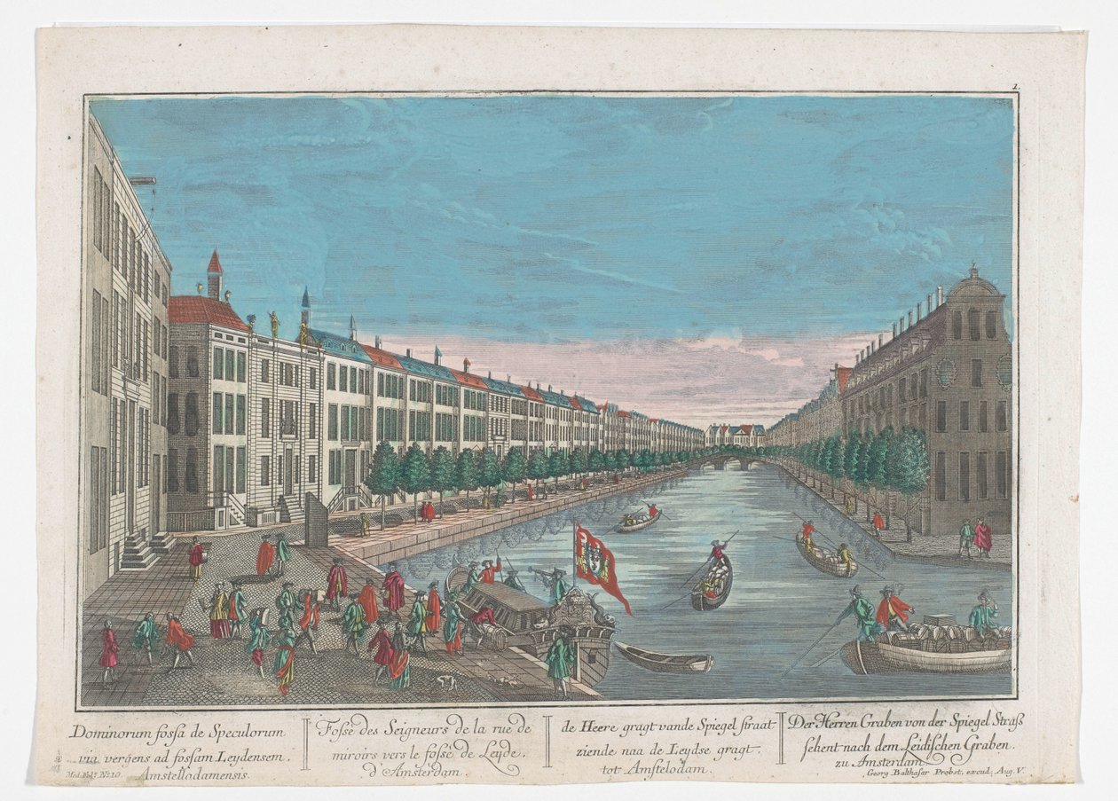 Pohled na Herengracht v Amsterdamu Herren Graben ze Spiegel Strasse se dívá směrem k Leidischer Graben v Amsterdamu (název na objektu) Amsterdam (název série) od Georg Balthasar Probst