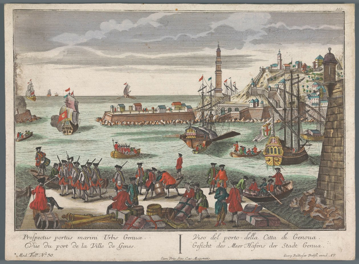 Pohled na přístav v Janově Gesicht des Meer Hafens der Stadt Genoa (název na objektu) Pohledy na přístav (název seriálu) od Georg Balthasar Probst