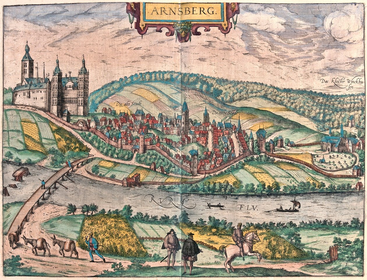 Arnsberg, Německo - v "Civitates Orbis Terrarum" od Georga Brauna, Kolín nad Rýnem 1617 od Georg Braun