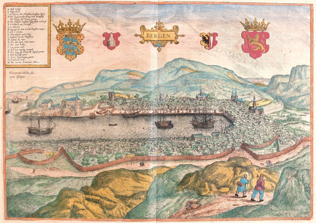 Bergen, Norsko - v "Civitates Orbis Terrarum" od Georga Brauna, Kolín nad Rýnem 1617 od Georg Braun