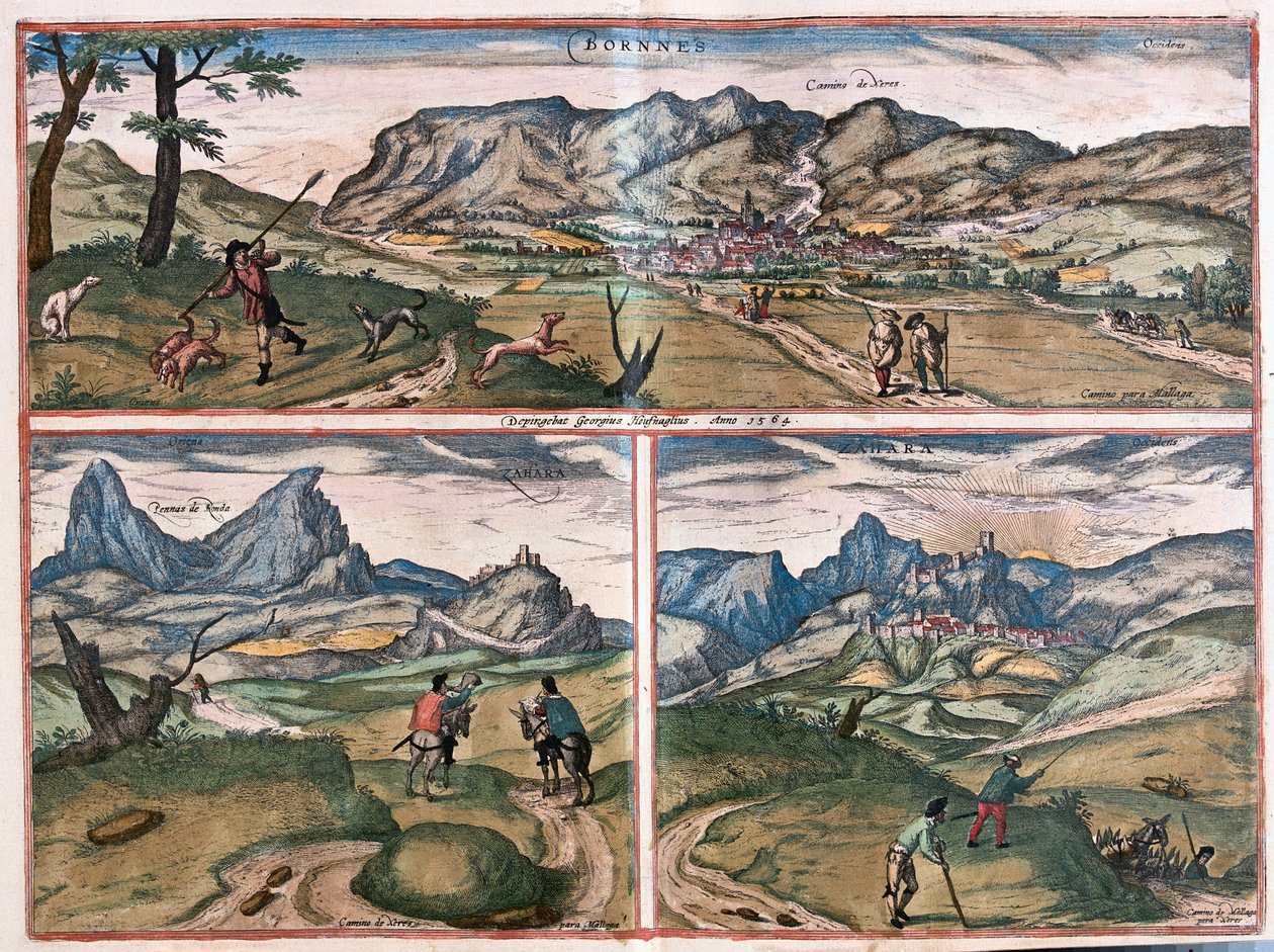 Bornes, Zahara, Španělsko - v "Civitates Orbis Terrarum" Georga Brauna, Kolín nad Rýnem 1617 od Georg Braun
