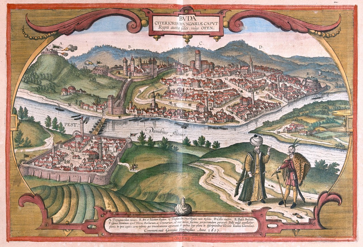 Budapešť, Maďarsko - v "Civitates Orbis Terrarum" od Georga Brauna, Kolín nad Rýnem 1617 od Georg Braun
