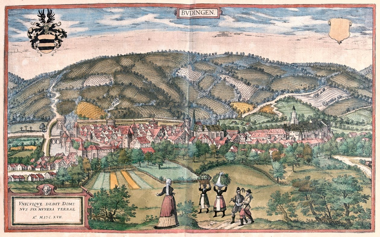 Budingen, Německo - v "Civitates Orbis Terrarum" od Georga Brauna, Kolín nad Rýnem 1617 od Georg Braun