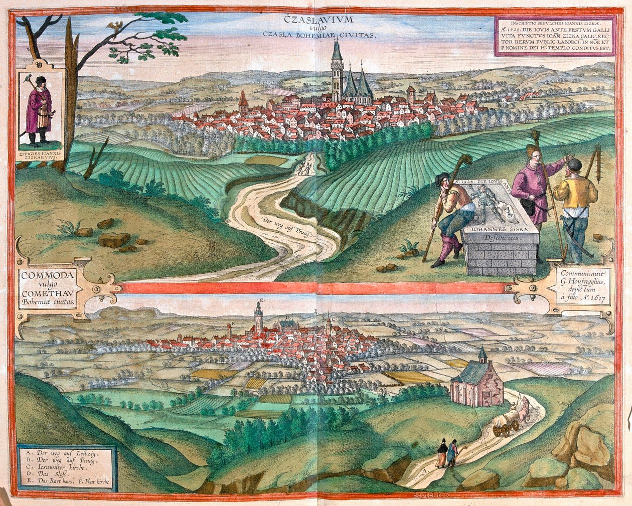 Čáslav (Čechy) - Chomutov, Česká republika - v "Civitates Orbis Terrarum" Georga Brauna, Kolín nad Rýnem 1617 od Georg Braun
