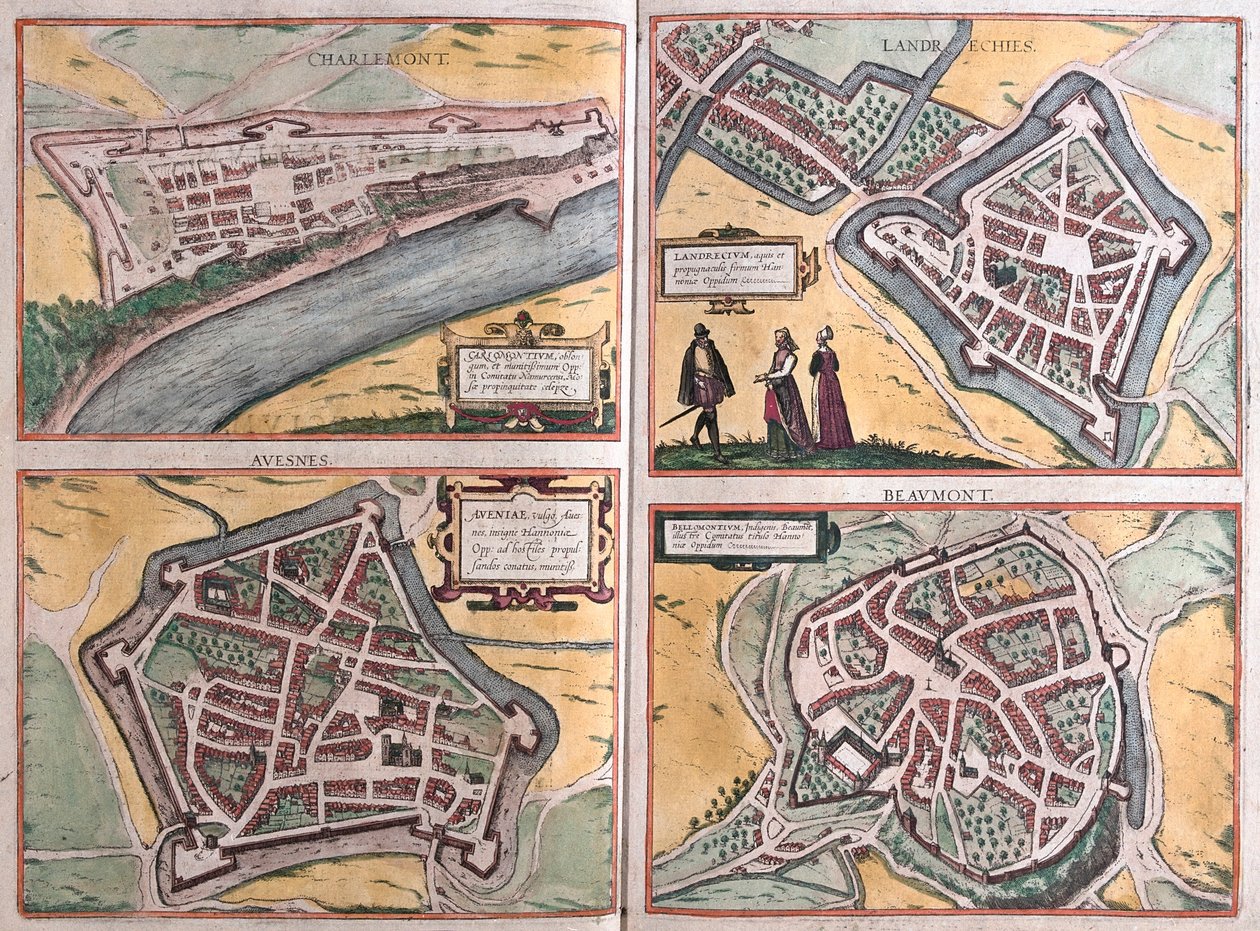 Charlemont, beaumont, Avesnes, Landrecies, Francie - v "Civitates Orbis Terrarum" od Georga Brauna, Kolín nad Rýnem 1617 od Georg Braun