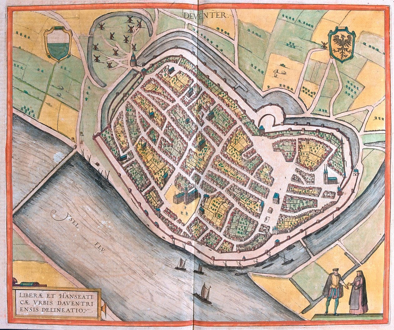 Deventer, Nizozemsko - v knize "Civitates Orbis Terrarum" od Georga Brauna, Kolín nad Rýnem 1617 od Georg Braun