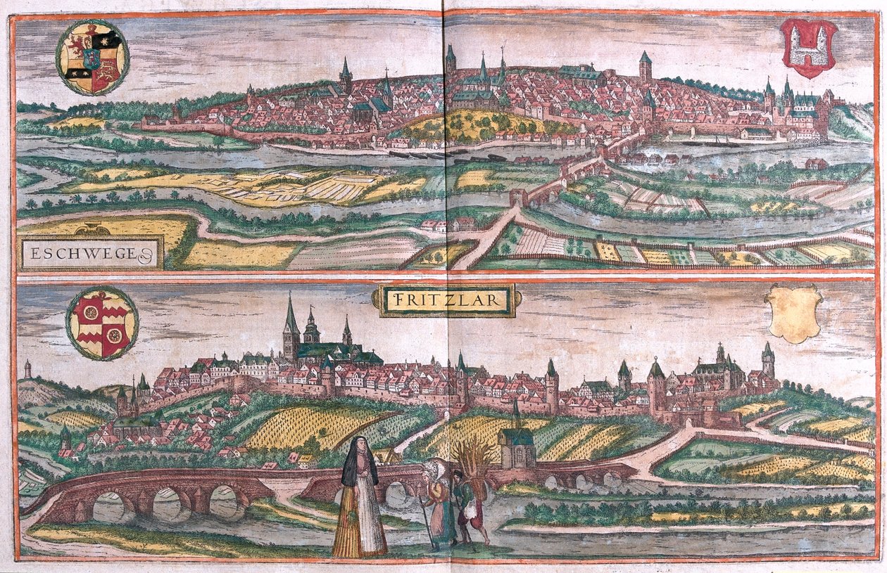 Eschwege a Fritzlar, Německo - v "Civitates Orbis Terrarum" od Georga Brauna, Kolín nad Rýnem 1617 od Georg Braun