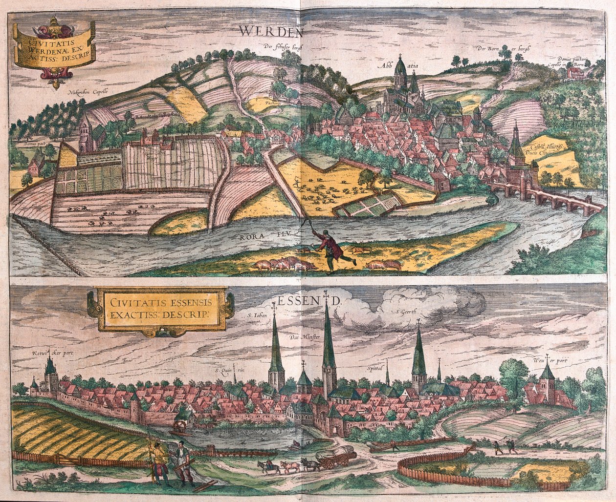 Essen a Werden, Německo - v "Civitates Orbis Terrarum" od Georga Brauna, Kolín nad Rýnem 1617 od Georg Braun