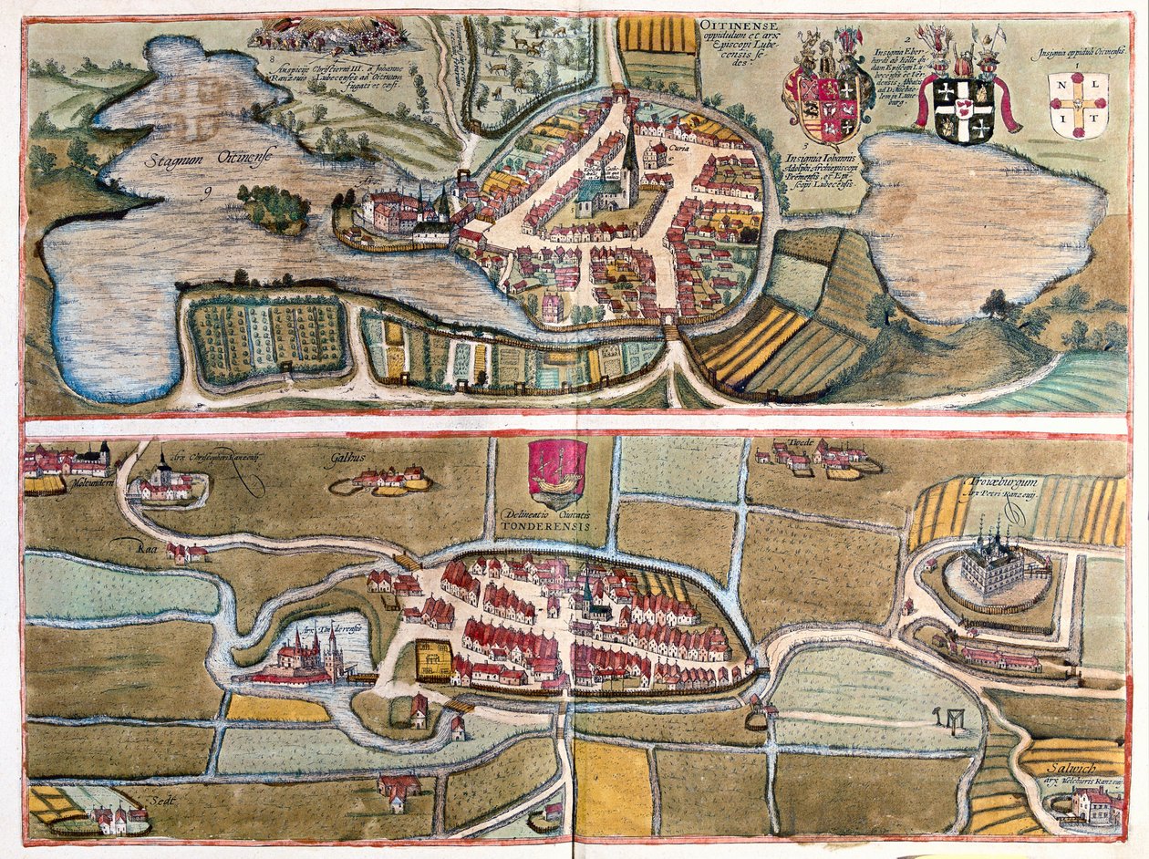 Eutin, Německo - Tonder, Dánsko - v "Civitates Orbis Terrarum" od Georga Brauna, Kolín nad Rýnem 1617 od Georg Braun