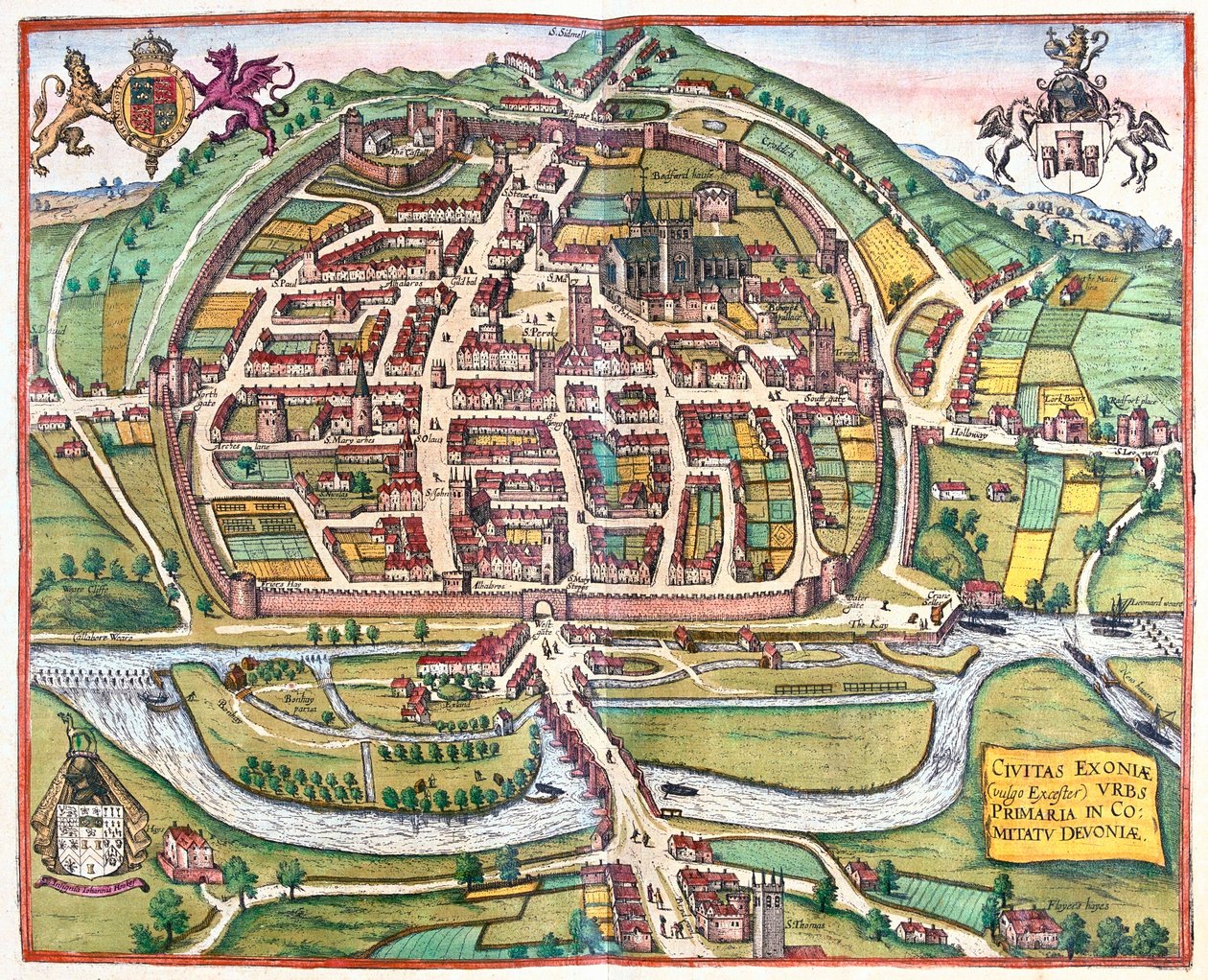 Exter, Anglie - v "Civitates Orbis Terrarum" od Georga Brauna, Kolín nad Rýnem 1617 od Georg Braun
