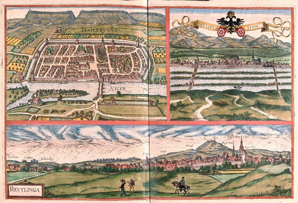 Heilbronn, Mulhouse - Reutlingen, Německo - v "Civitates Orbis Terrarum" od Georga Brauna, Kolín nad Rýnem 1617 od Georg Braun