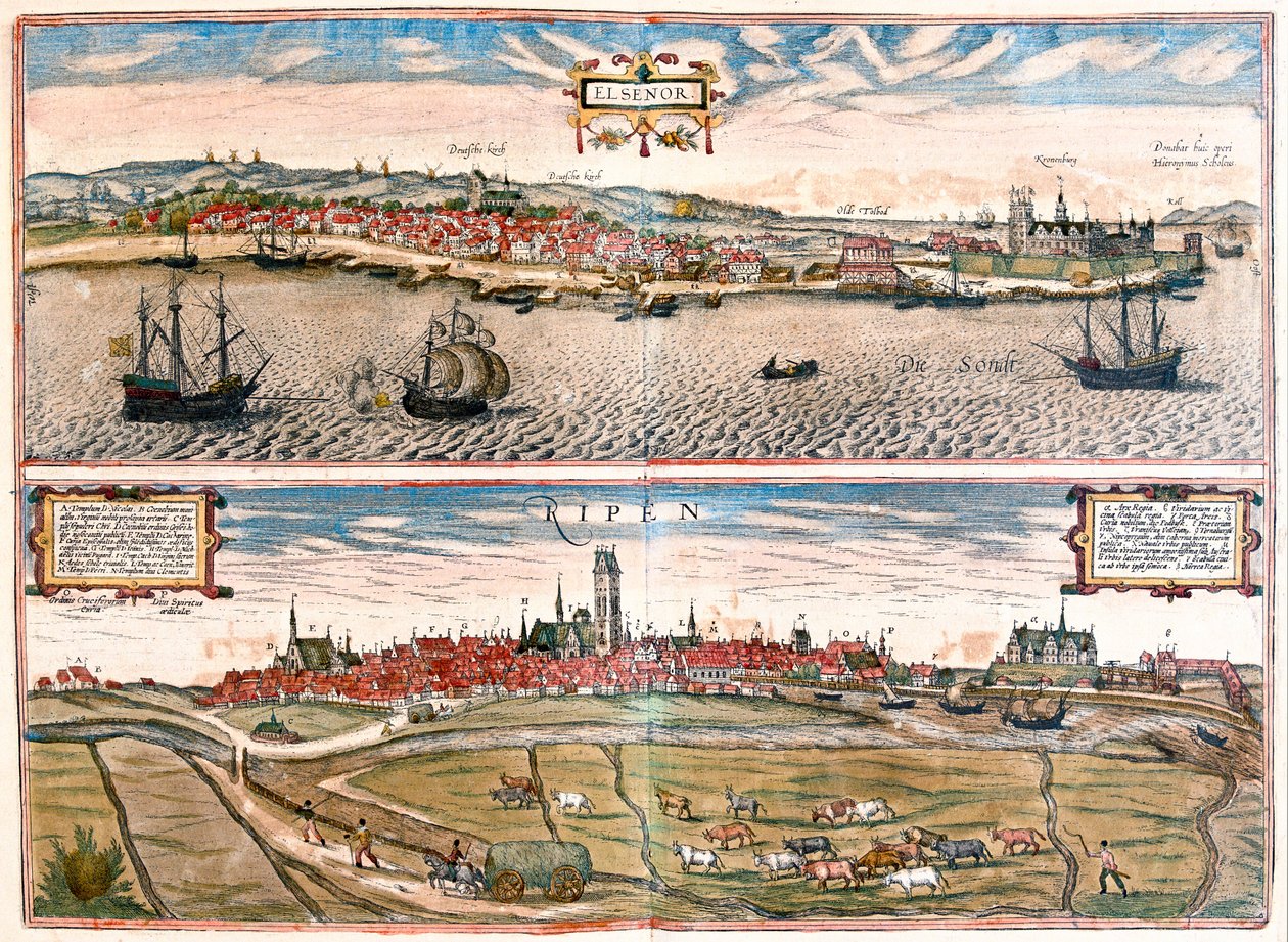 Helsingor (Helsimor - Hamlet), Dánsko - v "Civitates Orbis Terrarum" od Georga Brauna, Kolín nad Rýnem 1617 od Georg Braun