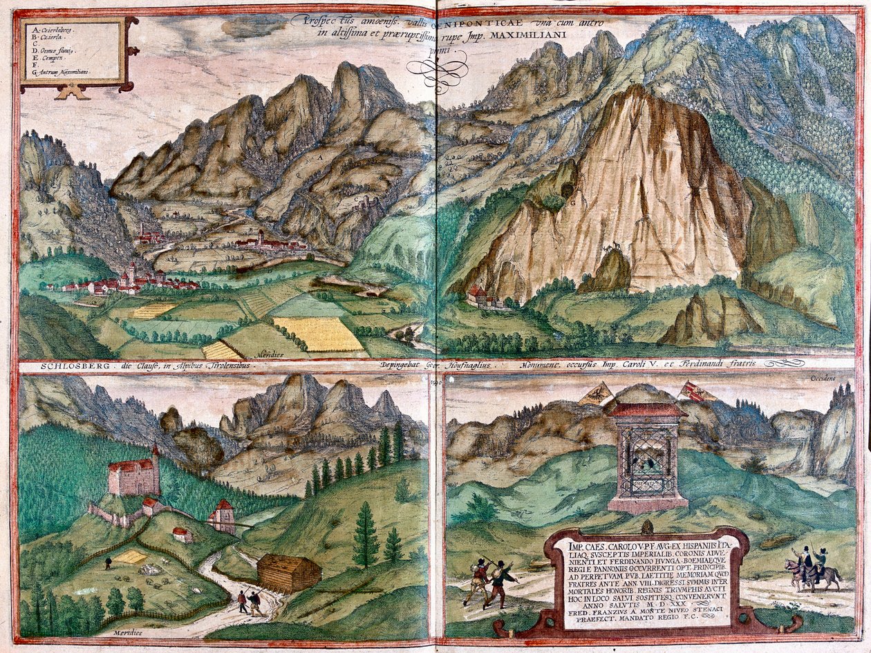 Údolí Innu - Schlosberg - Jeskyně císaře Maxmiliána I. - Rakousko - v "Civitates Orbis Terrarum" od Georga Brauna, Kolín nad Rýnem 1617 od Georg Braun