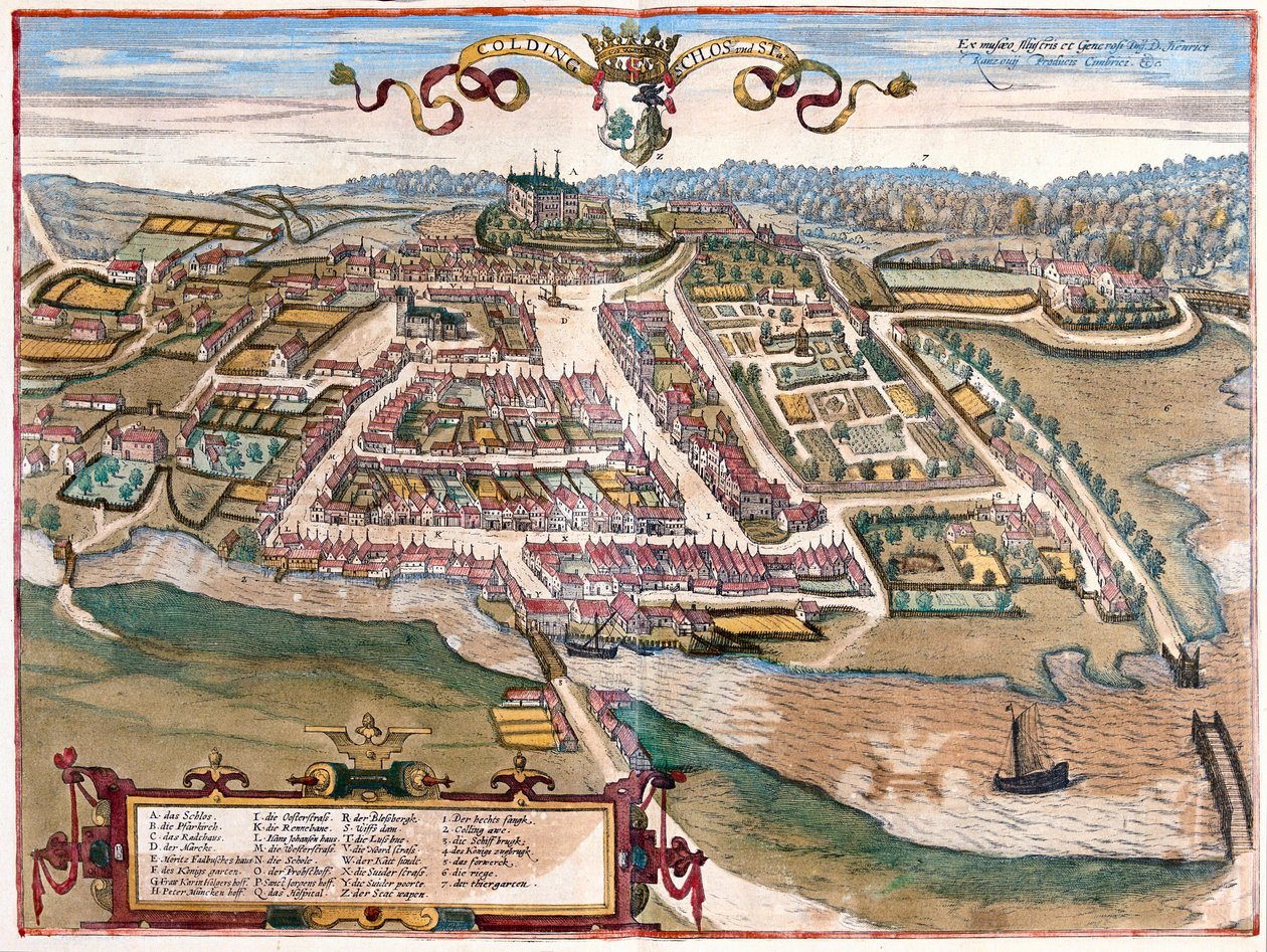 Kolding, Dánsko - v "Civitates Orbis Terrarum" od Georga Brauna, Kolín nad Rýnem 1617 od Georg Braun