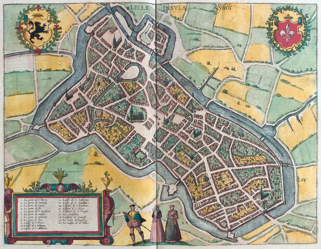 Ostrov Lille, Ryssele, Francie, v publikaci "Civitates Orbis Terrarum" od Georga Brauna, Kolín nad Rýnem 1617 od Georg Braun