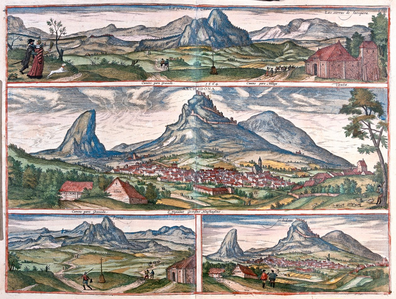 Milenecká skála - Archidona, poblíž Malagy, Španělsko - v "Civitates Orbis Terrarum" od Georga Brauna, Kolín nad Rýnem 1617 od Georg Braun