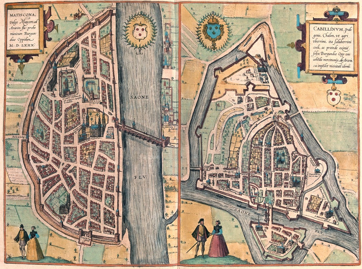 Macon - Chalons sur Saone, Francie - v "Civitates Orbis Terrarum" od Georga Brauna, Kolín nad Rýnem 1617 od Georg Braun