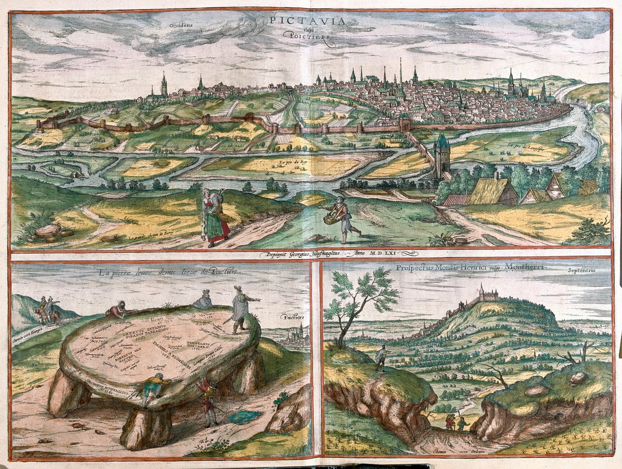 Montpellier, Tours a Poitiers, Francie - v knize "Civitates Orbis Terrarum" od Georga Brauna, Kolín nad Rýnem 1617 od Georg Braun