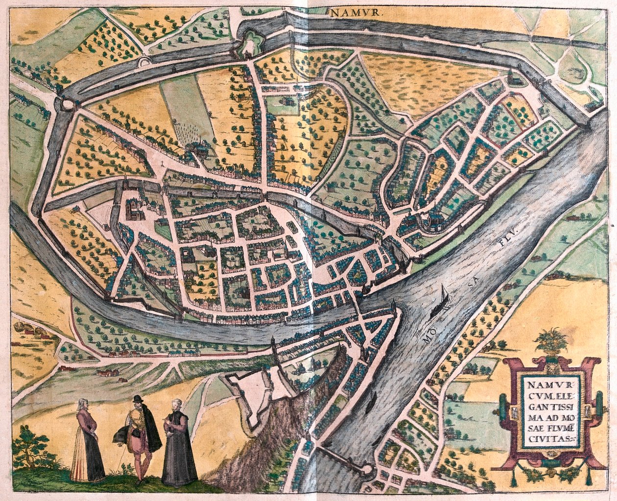 Namur a řeka Mosa, Belgie - v "Civitates Orbis Terrarum" od Georga Brauna, Kolín nad Rýnem 1617 od Georg Braun