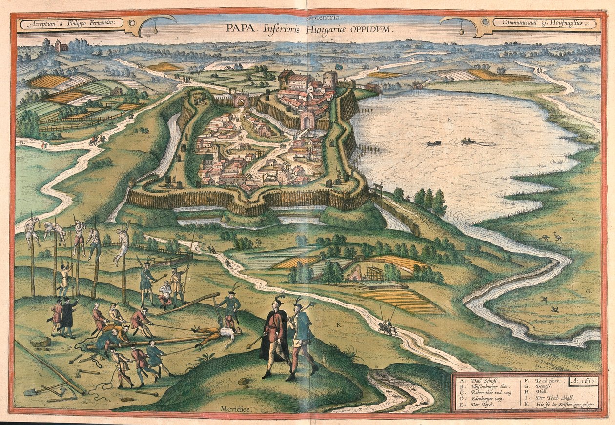Papa, Maďarsko - v "Civitates Orbis Terrarum" od Georga Brauna, Kolín nad Rýnem 1617 od Georg Braun