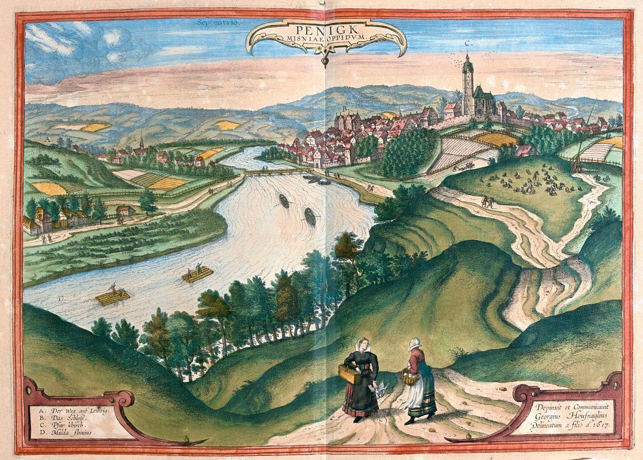 Penig, Německo - v "Civitates Orbis Terrarum" od Georga Brauna, Kolín nad Rýnem 1617 od Georg Braun