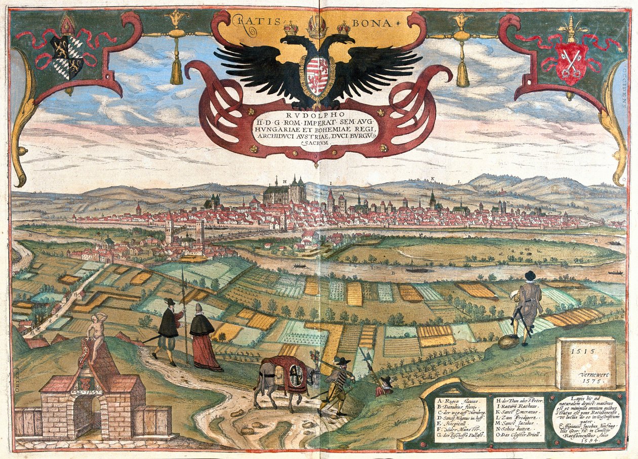 Regensburg ( císař Rudolf II. ), Německo - v "Civitates Orbis Terrarum" od Georga Brauna, Kolín nad Rýnem 1617 od Georg Braun