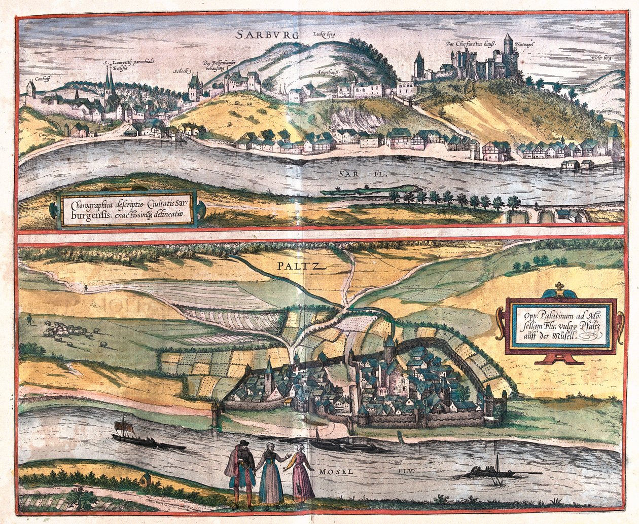 Saarburg, Pfalzel, Německo - v "Civitates Orbis Terrarum" od Georga Brauna, Kolín nad Rýnem 1617 od Georg Braun