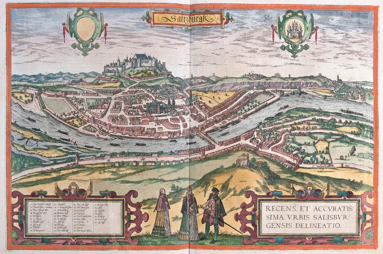 Salcburk, Německo - v "Civitates Orbis Terrarum" od Georga Brauna, Kolín nad Rýnem 1617 od Georg Braun