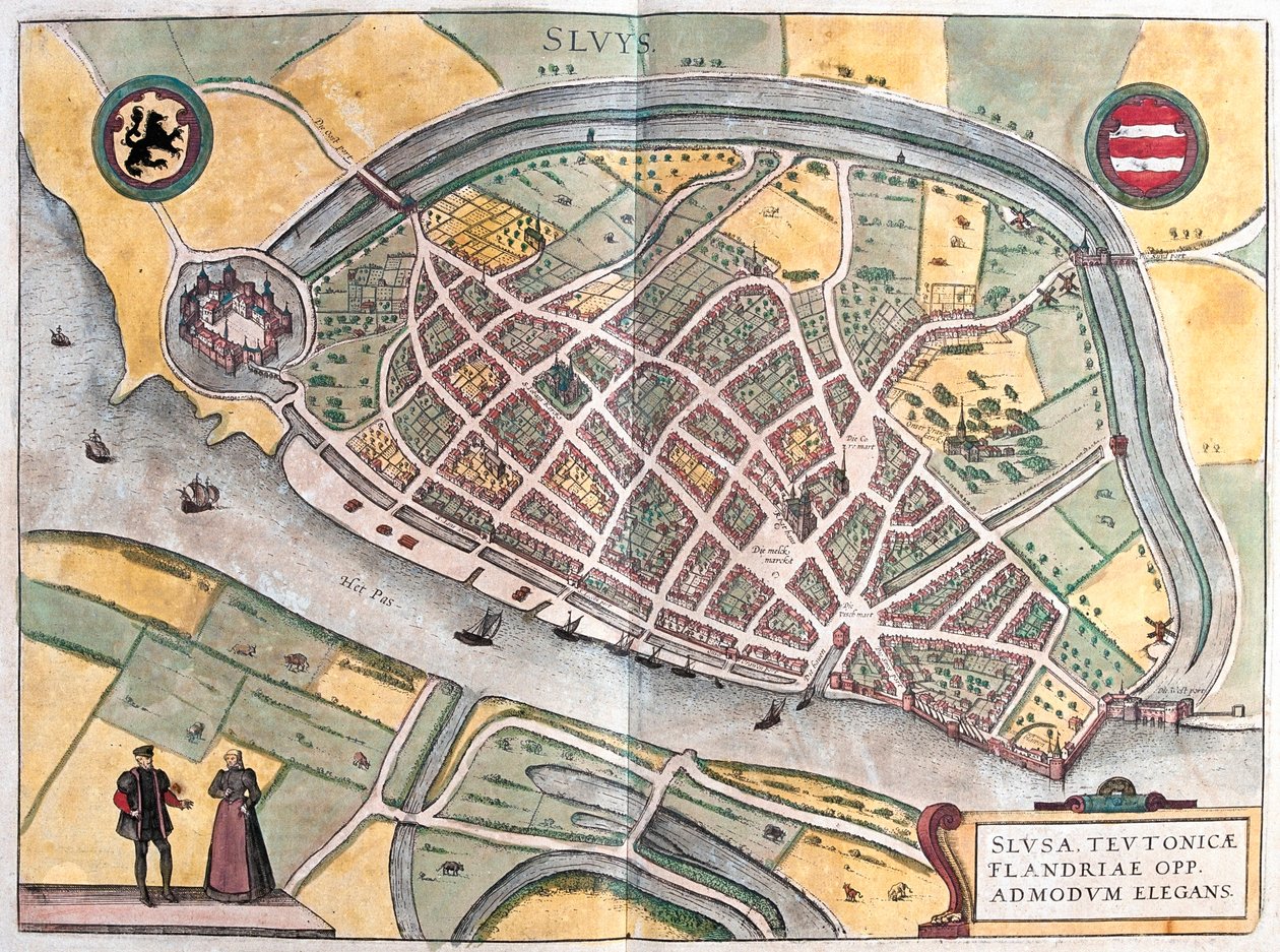 Slusa, Nizozemsko - v "Civitates Orbis Terrarum" od Georga Brauna, Kolín nad Rýnem 1617 od Georg Braun