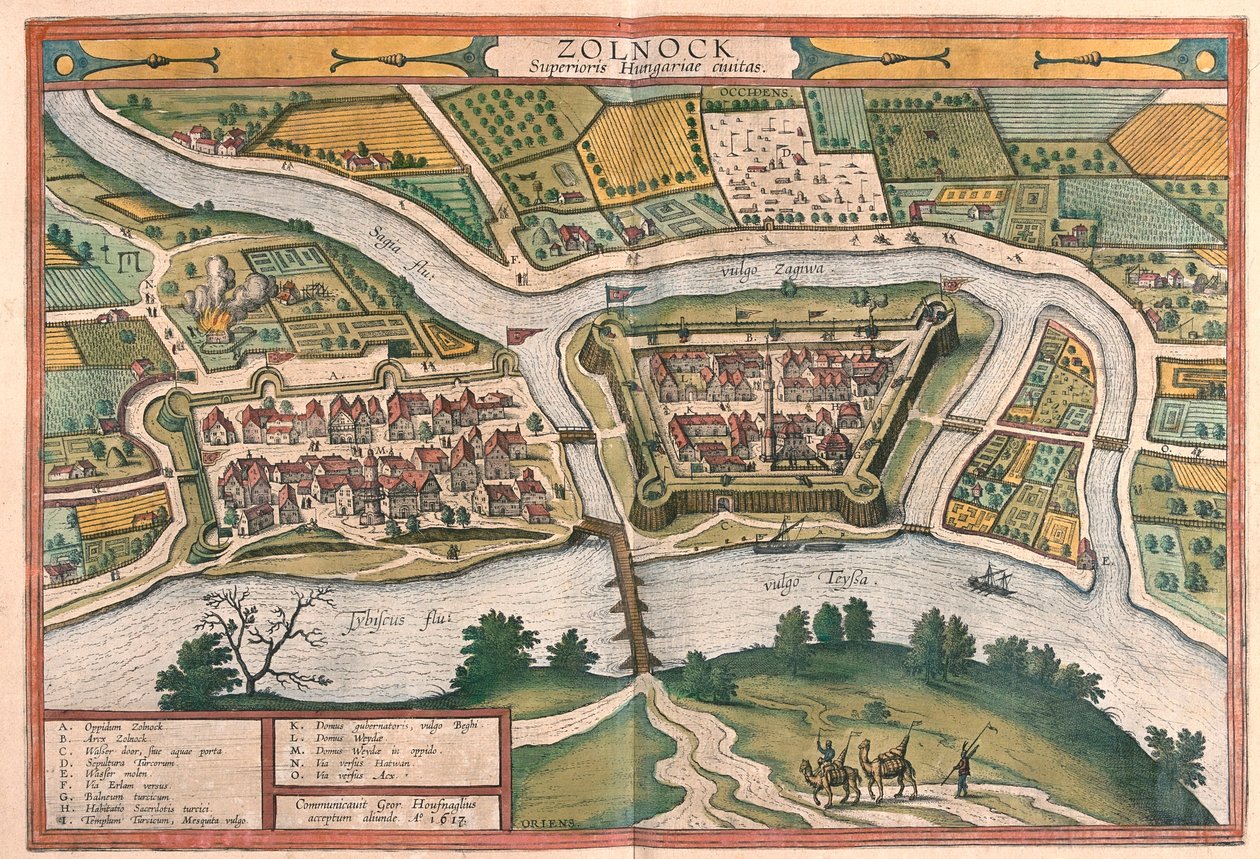Szolnok, Maďarsko - v "Civitates Orbis Terrarum" od Georga Brauna, Kolín nad Rýnem 1617 od Georg Braun